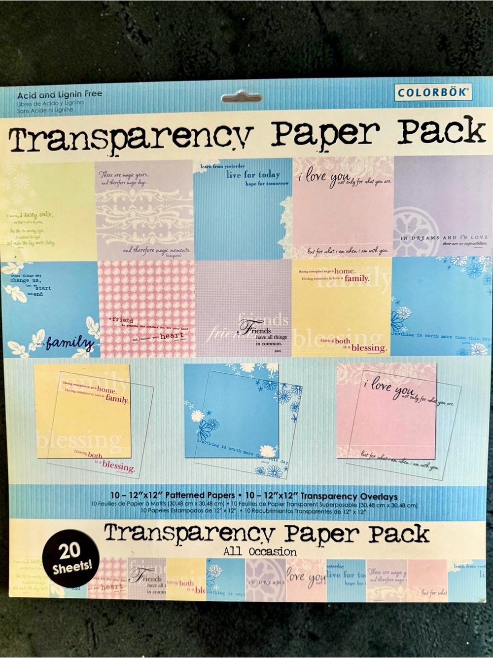 New Colorbok Transparency 12 x 12 Paper Pack Sheets